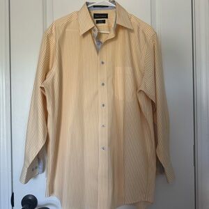 Paul Fredrick Yellow & White Striped 16x32 Classic Fit No Iron Shirt